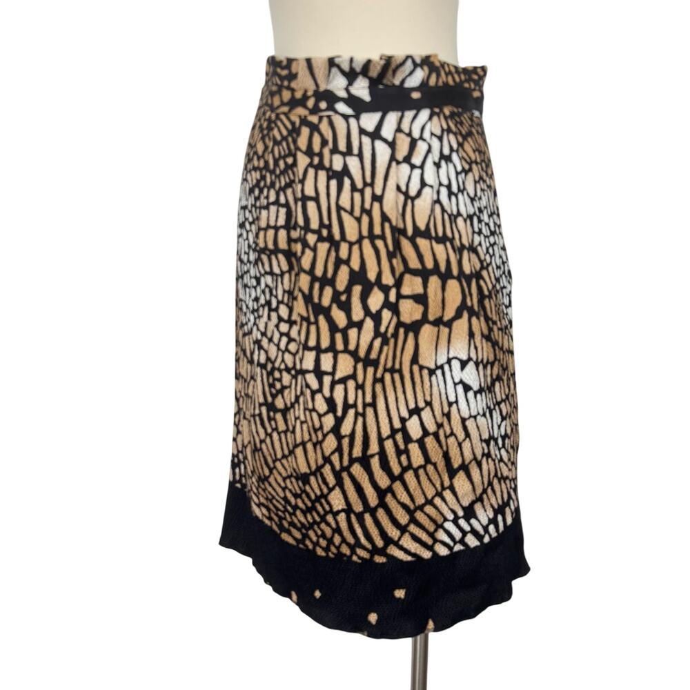 St. John Stretch Silk Pleated Skirt Leopard Print Brown/Black Size 10